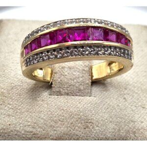 Gold Plated Ring With Pink Stones & Cubic Zirconia Accents Size 6